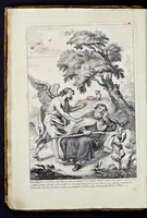 An illustration from Vitae S. Eliae prophetae, S. Mariae Magdalenae de Pazzi & S. Alberti Ordinis Beatissimae Virginis Mariae de Monte Carmelo, iconibus expressae quibus 40 aliae pulcherrimae ejusdem Ordinis sanctorum sanctarumque adjunctae sunt