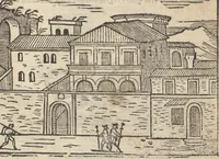 An illustration from Roma ricercata nel suo sito : con tutte le curiosità, che in essa si ritrouano, tanto antiche, come moderne, cioè chiese, monasterij, hospidali, collegij, seminarij, tempij, teatri, anfiteatri, naumachie, cerchi, fori, curie, palazzi, e statue, librarie, musei, pitture, sculture, & i nomi degl' artefici (1693)