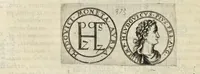 An illustration from Aquila inter lilia, sub qua Francorum Caesarum a Carolo Magno vsque ad Conradum Imperatorem Occidentis X. elogiis, hieroglyphicis, numismatibus, insignibus, symbolis, fasta exarantur : opus omnibus absolutum númeris, vt hodiernis veteres locupletati annales cuiuslibet herois, cuius facinora inclusum thema exornant, vitam, effigiem, hieroglyphicum, symbola exhibeant (1671)