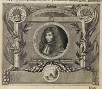 An illustration from Aquila inter lilia, sub qua Francorum Caesarum a Carolo Magno vsque ad Conradum Imperatorem Occidentis X. elogiis, hieroglyphicis, numismatibus, insignibus, symbolis, fasta exarantur : opus omnibus absolutum númeris, vt hodiernis veteres locupletati annales cuiuslibet herois, cuius facinora inclusum thema exornant, vitam, effigiem, hieroglyphicum, symbola exhibeant (1671)