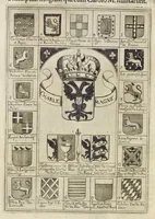 An illustration from Aquila inter lilia, sub qua Francorum Caesarum a Carolo Magno vsque ad Conradum Imperatorem Occidentis X. elogiis, hieroglyphicis, numismatibus, insignibus, symbolis, fasta exarantur : opus omnibus absolutum númeris, vt hodiernis veteres locupletati annales cuiuslibet herois, cuius facinora inclusum thema exornant, vitam, effigiem, hieroglyphicum, symbola exhibeant (1671)