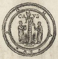 An illustration from Ritratto di Roma antica : formato nuouamente : con le auttorità, di Bartolomeo Marliani, del P. Alessandro Donati, di Famiano Nardini, e d'altri celebri antiquarij, accennati nell' epistola al lettore : nel quale, si descriuono gli archi, aquedotti, basiliche ... & altri edificij Romani : adornato di moltissime figure in rame, di varie medaglie, e di curiose notitie istoriche (1689)