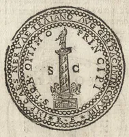 An illustration from Ritratto di Roma antica : formato nuouamente : con le auttorità, di Bartolomeo Marliani, del P. Alessandro Donati, di Famiano Nardini, e d'altri celebri antiquarij, accennati nell' epistola al lettore : nel quale, si descriuono gli archi, aquedotti, basiliche ... & altri edificij Romani : adornato di moltissime figure in rame, di varie medaglie, e di curiose notitie istoriche (1689)