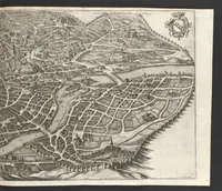 An illustration from Topographia Italiæ : das ist, warhaffte und curiöse Beschreibung von gantz Italien, ... deme beygefügt eine kurtze und aussführliche Beschreibung derer im Königreich Morea befinden vornehmsten Städte und Plätze ... alles auss denem bewährtesten, alten und neuen Scribenten, mit netten Kupffer-Abbildungen aller hauptsächlichsten Städte, Fürstl. und anderer Palläste wie auch accuraten und künstlichen Land-Karten aussgefertiget und zumersten mal heraus gegeben : nebst einem vollständigen Register (1688)