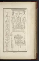 An illustration from Fragmens d'architecture, sculpture et peinture, dans le style antique : ouvrage dans lequel on trouvera toutes sortes de détails relatifs à la décoration intérieure et extérieure des édifices : composés ou recueillis, et gravés au trait (1804)