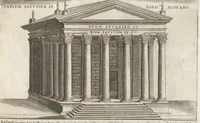 Picture 6 of 8 from Roma vetus et noua : aedificia eius praecipua suisquaeque locis, vt Capitolium, templa, amphitheatra, theatra, circi, naumachia, arcus triumphales, curiae, basilica, columnae, obelisci, palatia, thermae, hippodromi, aquaeducus, horti seu nemora, festa varia, venationes in theat[r]is, colossi, funebria, relationes in numeru[um] falsor[um] deoru[m], imperator[um], funera, sacrificia antiqua .. (1615), leaf 138