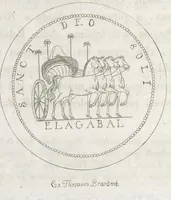 An illustration from Illustrazione d'uno zodiaco orientale del cabinetto delle medaglie di Sua Maestaea a Parigi : scoperto recentemente presso le sponde del Tigri in vicinanza dell'antica Babilonia : monumento, che serve ad illustrare la storia dell'astronomia, ed altri punti interessanti dell'antichità (1811)