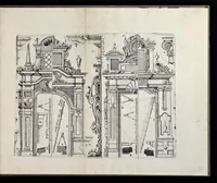 Picture 15 of 30 from Architectur, nach antiquitetischer Lehr vnd geometrischer Ausstheilung, allen kunstreichen Handtwerckeren, Werckmeisteren, Goldtschmieden, Bildthäweren, Schreyneren, Steinmetzeren, Mähleren [et]c. vnd fort allen denen so sich des Circkels vnd Richtscheydts gebrauchen zu Nutz vnd Gefallen ins Kupffer geschnitten vnd an Tag geben (1659), leaf 34