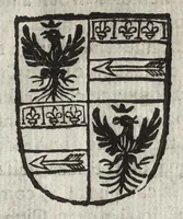 An illustration from Cronologia delle famiglie nobili di Bologna, con le loro insegne, e nel fine i cimieri : centuria prima, con vn breue discorso della medesima città (1670)