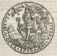 An illustration from Cronologia delle famiglie nobili di Bologna, con le loro insegne, e nel fine i cimieri : centuria prima, con vn breue discorso della medesima città (1670)