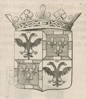 An illustration from Histoire genealogique de la royale maison de Sauoye : iustifiée par titres, fondations de monasteres, manuscripts, anciens monuments, histoires & autres preuues autentiques : enrichie de plusieurs portraits, seaux, monnoyes, sepultures & armoiries (1660)