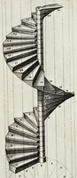 An illustration from Architectura civilis, oder, Beschreibung und Vorreissung vieler vornehmer Dachwerck, als hoher Helmen, Creutzdächer, Wiederkehrungen, welscher Hauben, auch Kelter, Fallbrücken : item allerley Pressen, Schnecken oder Windelstiegen und andern dergleichen mechanischen Fabrichen : alles mit höchsten Fleiss zusammen getragen, und der lieben Jugend, sonderlich aber allen Kunstliebhabern der Architectur zu Nutz und Dienst an Tag gegeben (1675)