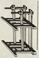 An illustration from Architectura civilis, oder, Beschreibung und Vorreissung vieler vornehmer Dachwerck, als hoher Helmen, Creutzdächer, Wiederkehrungen, welscher Hauben, auch Kelter, Fallbrücken : item allerley Pressen, Schnecken oder Windelstiegen und andern dergleichen mechanischen Fabrichen : alles mit höchsten Fleiss zusammen getragen, und der lieben Jugend, sonderlich aber allen Kunstliebhabern der Architectur zu Nutz und Dienst an Tag gegeben (1675)