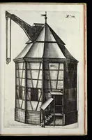 Picture 29 of 34 from Architectura civilis, oder, Beschreibung und Vorreissung vieler vornehmer Dachwerck, als hoher Helmen, Creutzdächer, Wiederkehrungen, welscher Hauben, auch Kelter, Fallbrücken : item allerley Pressen, Schnecken oder Windelstiegen und andern dergleichen mechanischen Fabrichen : alles mit höchsten Fleiss zusammen getragen, und der lieben Jugend, sonderlich aber allen Kunstliebhabern der Architectur zu Nutz und Dienst an Tag gegeben (1675), leaf 152