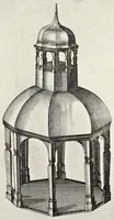 Picture 31 of 34 from Architectura civilis, oder, Beschreibung und Vorreissung vieler vornehmer Dachwerck, als hoher Helmen, Creutzdächer, Wiederkehrungen, welscher Hauben, auch Kelter, Fallbrücken : item allerley Pressen, Schnecken oder Windelstiegen und andern dergleichen mechanischen Fabrichen : alles mit höchsten Fleiss zusammen getragen, und der lieben Jugend, sonderlich aber allen Kunstliebhabern der Architectur zu Nutz und Dienst an Tag gegeben (1675), leaf 156