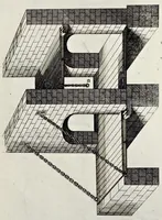 An illustration from Architectura civilis, oder, Beschreibung und Vorreissung vieler vornehmer Dachwerck, als hoher Helmen, Creutzdächer, Wiederkehrungen, welscher Hauben, auch Kelter, Fallbrücken : item allerley Pressen, Schnecken oder Windelstiegen und andern dergleichen mechanischen Fabrichen : alles mit höchsten Fleiss zusammen getragen, und der lieben Jugend, sonderlich aber allen Kunstliebhabern der Architectur zu Nutz und Dienst an Tag gegeben (1675)