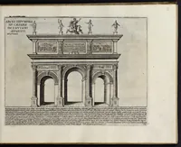 An illustration from Antiqvae vrbis splendor : hoc est præcipva eivsdem templa, amphitheatra, theatra, circi, navmachiæ, arcvs trivmphales, mavsolea aliaqve svmptvosiora ædificia, Pompæ item trivmphalis et colossæarvm imaginvm descriptio (1612)