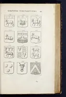 Picture 26 of 46 from La science heroique : traitant de la noblesse et de l'origine des armes, de leurs blasons & symboles : des timbres, bourlets, couronnes, cimiers, lambrequins, supports, tenans, & autres ornamens de l'ecu : de la devise & du cry de guerre, de l'ecu pendant, des pas & emprises des anciens chevaliers, & des formes differentes de leurs tombeaux : et enfin des marques exterieures de l'ecu de nos rois, des reines, enfans de France, & des officiers de la couronne, & de la maison du roy (1669), leaf 320