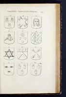 Picture 34 of 46 from La science heroique : traitant de la noblesse et de l'origine des armes, de leurs blasons & symboles : des timbres, bourlets, couronnes, cimiers, lambrequins, supports, tenans, & autres ornamens de l'ecu : de la devise & du cry de guerre, de l'ecu pendant, des pas & emprises des anciens chevaliers, & des formes differentes de leurs tombeaux : et enfin des marques exterieures de l'ecu de nos rois, des reines, enfans de France, & des officiers de la couronne, & de la maison du roy (1669), leaf 430