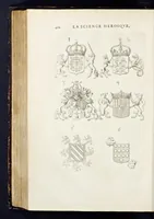 Picture 41 of 46 from La science heroique : traitant de la noblesse et de l'origine des armes, de leurs blasons & symboles : des timbres, bourlets, couronnes, cimiers, lambrequins, supports, tenans, & autres ornamens de l'ecu : de la devise & du cry de guerre, de l'ecu pendant, des pas & emprises des anciens chevaliers, & des formes differentes de leurs tombeaux : et enfin des marques exterieures de l'ecu de nos rois, des reines, enfans de France, & des officiers de la couronne, & de la maison du roy (1669), leaf 483
