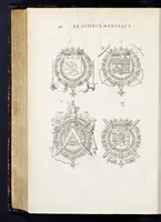 Picture 45 of 46 from La science heroique : traitant de la noblesse et de l'origine des armes, de leurs blasons & symboles : des timbres, bourlets, couronnes, cimiers, lambrequins, supports, tenans, & autres ornamens de l'ecu : de la devise & du cry de guerre, de l'ecu pendant, des pas & emprises des anciens chevaliers, & des formes differentes de leurs tombeaux : et enfin des marques exterieures de l'ecu de nos rois, des reines, enfans de France, & des officiers de la couronne, & de la maison du roy (1669), leaf 559