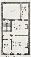 Picture 6 of 26 from The art of fair building: represented in the figures of several uprights of houses, with their ground-plots, fitting for persons of several qualities. Wherein is divided each room and office according to their most convenient occasion, with their heights, depths, lengths, and breadths according to proportion. With rules and directions for the placing of the doors, vvindows, chimnies, beds, stairs, and other conveniencies; with their just measures for the best advantage both of commodiousness, health, strength, and ornament. Also a description of the names and proportions of the members belonging to the framing of the timber-work, with directions and examples for the placing of them (1670), leaf 30