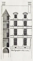 Picture 9 of 26 from The art of fair building: represented in the figures of several uprights of houses, with their ground-plots, fitting for persons of several qualities. Wherein is divided each room and office according to their most convenient occasion, with their heights, depths, lengths, and breadths according to proportion. With rules and directions for the placing of the doors, vvindows, chimnies, beds, stairs, and other conveniencies; with their just measures for the best advantage both of commodiousness, health, strength, and ornament. Also a description of the names and proportions of the members belonging to the framing of the timber-work, with directions and examples for the placing of them (1670), leaf 38