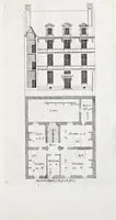 Picture 12 of 26 from The art of fair building: represented in the figures of several uprights of houses, with their ground-plots, fitting for persons of several qualities. Wherein is divided each room and office according to their most convenient occasion, with their heights, depths, lengths, and breadths according to proportion. With rules and directions for the placing of the doors, vvindows, chimnies, beds, stairs, and other conveniencies; with their just measures for the best advantage both of commodiousness, health, strength, and ornament. Also a description of the names and proportions of the members belonging to the framing of the timber-work, with directions and examples for the placing of them (1670), leaf 48