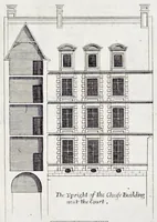 Picture 21 of 26 from The art of fair building: represented in the figures of several uprights of houses, with their ground-plots, fitting for persons of several qualities. Wherein is divided each room and office according to their most convenient occasion, with their heights, depths, lengths, and breadths according to proportion. With rules and directions for the placing of the doors, vvindows, chimnies, beds, stairs, and other conveniencies; with their just measures for the best advantage both of commodiousness, health, strength, and ornament. Also a description of the names and proportions of the members belonging to the framing of the timber-work, with directions and examples for the placing of them (1670), leaf 92