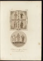 An illustration from A complete view of the dress and habits of the people of England : from the establishment of the Saxons in Britain to the present time , illustrated by engravings taken from the most authentic remains of antiquity : to which is prefixed an introduction, containing a general description of the ancient habits in use among mankind, from the earliest period of time to the conclusion of the seventh century (1796)
