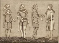 An illustration from A complete view of the dress and habits of the people of England : from the establishment of the Saxons in Britain to the present time , illustrated by engravings taken from the most authentic remains of antiquity : to which is prefixed an introduction, containing a general description of the ancient habits in use among mankind, from the earliest period of time to the conclusion of the seventh century (1796)