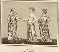 An illustration from A complete view of the dress and habits of the people of England : from the establishment of the Saxons in Britain to the present time , illustrated by engravings taken from the most authentic remains of antiquity : to which is prefixed an introduction, containing a general description of the ancient habits in use among mankind, from the earliest period of time to the conclusion of the seventh century (1796)