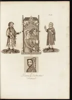 An illustration from A complete view of the dress and habits of the people of England : from the establishment of the Saxons in Britain to the present time , illustrated by engravings taken from the most authentic remains of antiquity : to which is prefixed an introduction, containing a general description of the ancient habits in use among mankind, from the earliest period of time to the conclusion of the seventh century (1796)