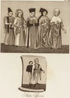 An illustration from A complete view of the dress and habits of the people of England : from the establishment of the Saxons in Britain to the present time , illustrated by engravings taken from the most authentic remains of antiquity : to which is prefixed an introduction, containing a general description of the ancient habits in use among mankind, from the earliest period of time to the conclusion of the seventh century (1796)