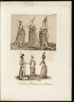 An illustration from A complete view of the dress and habits of the people of England : from the establishment of the Saxons in Britain to the present time , illustrated by engravings taken from the most authentic remains of antiquity : to which is prefixed an introduction, containing a general description of the ancient habits in use among mankind, from the earliest period of time to the conclusion of the seventh century (1796)