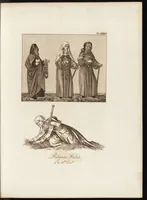 An illustration from A complete view of the dress and habits of the people of England : from the establishment of the Saxons in Britain to the present time , illustrated by engravings taken from the most authentic remains of antiquity : to which is prefixed an introduction, containing a general description of the ancient habits in use among mankind, from the earliest period of time to the conclusion of the seventh century (1796)