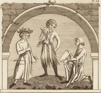An illustration from A complete view of the dress and habits of the people of England : from the establishment of the Saxons in Britain to the present time , illustrated by engravings taken from the most authentic remains of antiquity : to which is prefixed an introduction, containing a general description of the ancient habits in use among mankind, from the earliest period of time to the conclusion of the seventh century (1796)