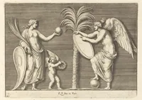 Picture 26 of 36 from Parerga atq[ue] ornamenta, ex Raphaelis Sanctij prototypis à Ioanne Nannio Vtinensi, in Vaticani Palatij Xystis : partim opere plastico, partim coloribus expressa ad veterum ornamentorum, et picturarum, quæ extabant in ruinis domus Imperat. Titi, elegantiam (1675), leaf 64