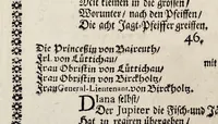 Picture 2 of 28 from Der von dem durchlauchtigsten Chur-Fürsten zu Sachsen und Burggrafen zu Magdeburg, &c. Hertzog Friderico Augusto, &c. &c. &c. in dero Residence Dreszden, Donnerstags den 7. Febr. 1695, aus dem Chur-Fürstlichen Reit-Hause, durch das Müntz-Thor, bey dem stall, über den Neuen Marckt, durch die Moritz-Strasse und Creutz-Gasse, über den alten Marckt, durch die Schloss-Gasse, auch durch das Schloss, wiederumb in oben-bemeldtes Reit-Hauss, angestellte und gehaltene Götter-Auffzug (1697), leaf 22