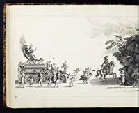 Picture 20 of 28 from Der von dem durchlauchtigsten Chur-Fürsten zu Sachsen und Burggrafen zu Magdeburg, &c. Hertzog Friderico Augusto, &c. &c. &c. in dero Residence Dreszden, Donnerstags den 7. Febr. 1695, aus dem Chur-Fürstlichen Reit-Hause, durch das Müntz-Thor, bey dem stall, über den Neuen Marckt, durch die Moritz-Strasse und Creutz-Gasse, über den alten Marckt, durch die Schloss-Gasse, auch durch das Schloss, wiederumb in oben-bemeldtes Reit-Hauss, angestellte und gehaltene Götter-Auffzug (1697), leaf 85