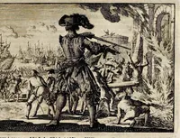An illustration from Joh. Lodew. Gottfrieds Historische kronyck : vervattende een nauwkeurige en volkomene beschrijvingh der aldergedenckwaerdigste geschiedenissen des weerelds, van den aenvangh der scheppingh tot op 't jaer Christi 1576 : in een nette ordre gebragt na de verdeelingh der vier monarchien, en de bondighste jaer-rekeningh : op nieuws vertaeld na den derden vermeerderden druck, met byvoegingh van de historie der Reformatie in Duytschland : en een volkoomen bladwijser aller voornaemste saecken (1698)