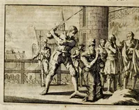 An illustration from Joh. Lodew. Gottfrieds Historische kronyck : vervattende een nauwkeurige en volkomene beschrijvingh der aldergedenckwaerdigste geschiedenissen des weerelds, van den aenvangh der scheppingh tot op 't jaer Christi 1576 : in een nette ordre gebragt na de verdeelingh der vier monarchien, en de bondighste jaer-rekeningh : op nieuws vertaeld na den derden vermeerderden druck, met byvoegingh van de historie der Reformatie in Duytschland : en een volkoomen bladwijser aller voornaemste saecken (1698)