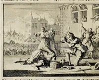 An illustration from Joh. Lodew. Gottfrieds Historische kronyck : vervattende een nauwkeurige en volkomene beschrijvingh der aldergedenckwaerdigste geschiedenissen des weerelds, van den aenvangh der scheppingh tot op 't jaer Christi 1576 : in een nette ordre gebragt na de verdeelingh der vier monarchien, en de bondighste jaer-rekeningh : op nieuws vertaeld na den derden vermeerderden druck, met byvoegingh van de historie der Reformatie in Duytschland : en een volkoomen bladwijser aller voornaemste saecken (1698)