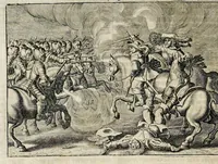 An illustration from Joh. Lodew. Gottfrieds Historische kronyck : vervattende een nauwkeurige en volkomene beschrijvingh der aldergedenckwaerdigste geschiedenissen des weerelds, van den aenvangh der scheppingh tot op 't jaer Christi 1576 : in een nette ordre gebragt na de verdeelingh der vier monarchien, en de bondighste jaer-rekeningh : op nieuws vertaeld na den derden vermeerderden druck, met byvoegingh van de historie der Reformatie in Duytschland : en een volkoomen bladwijser aller voornaemste saecken (1698)