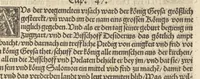 An illustration from Der Hungern Chronica : inhaltend wie sie anfenklich ins land kommen sind mit anzeygung aller irer König und was sie namhafftigs gethon haben : angefangen von ersten König Athila vñ volfüret biss auff König Ludwig so im 1526. Jar bey Mohatz vom Türcken vmbkommen ist (1534)