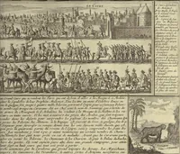 An illustration from Atlas historique, ou, Nouvelle introduction a l'histoire, à la chronologie & à la géographie ancienne & moderne : représentée dans de nouvelles cartes, où l'on remarque l'établissement des etats & empires du monde, leur durée, leur chûte, & leurs differens gouvernemens : la chronologie des consuls romains, des Papes, de empereurs, des rois & des princes, &c. qui ont été depuis le commencement du monde, jusqu'à présent : et la génealogie des maisons souveraines de l'Europe. (1720)