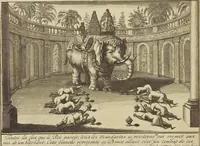 An illustration from Atlas historique, ou, Nouvelle introduction a l'histoire, à la chronologie & à la géographie ancienne & moderne : représentée dans de nouvelles cartes, où l'on remarque l'établissement des etats & empires du monde, leur durée, leur chûte, & leurs differens gouvernemens : la chronologie des consuls romains, des Papes, de empereurs, des rois & des princes, &c. qui ont été depuis le commencement du monde, jusqu'à présent : et la génealogie des maisons souveraines de l'Europe. (1720)