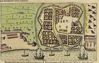 An illustration from Rerum et urbis Amstelodamensium historia. : In qua Hollandiæ primum atque inde Amstelandiæ, oppidiq[ue], natales ... additis suo loco tabulis æri incisis, ad hæc usque tempora, observata annorum serie accuratè omnia deducuntur. (1611)