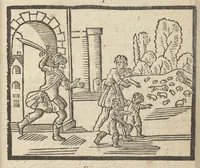 An illustration from Gulden-spiegel, ofte opweckinge tot christelyke deugden : afgedeelt in twee deelen : waer in vertoond werd de schadelyckheyt der sonden, mitsgaders de goetheyt en weldaden Gods over den boetvaerdigen, tot leeringe en stichtinge alle christenen toe-gepast : noch is hier by gevoegt Thamars ontschaking, of de verdoolde liefde van Amnon : als mede de vermaeckelyke bruylofts-kroon, doorgevlochten met verscheyde leersame gedichten, vermakelijke bruylofts- en aendachtige liedekens : voorgestelt op de vier getyden van den dagh (1708)