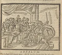 An illustration from Gulden-spiegel, ofte opweckinge tot christelyke deugden : afgedeelt in twee deelen : waer in vertoond werd de schadelyckheyt der sonden, mitsgaders de goetheyt en weldaden Gods over den boetvaerdigen, tot leeringe en stichtinge alle christenen toe-gepast : noch is hier by gevoegt Thamars ontschaking, of de verdoolde liefde van Amnon : als mede de vermaeckelyke bruylofts-kroon, doorgevlochten met verscheyde leersame gedichten, vermakelijke bruylofts- en aendachtige liedekens : voorgestelt op de vier getyden van den dagh (1708)
